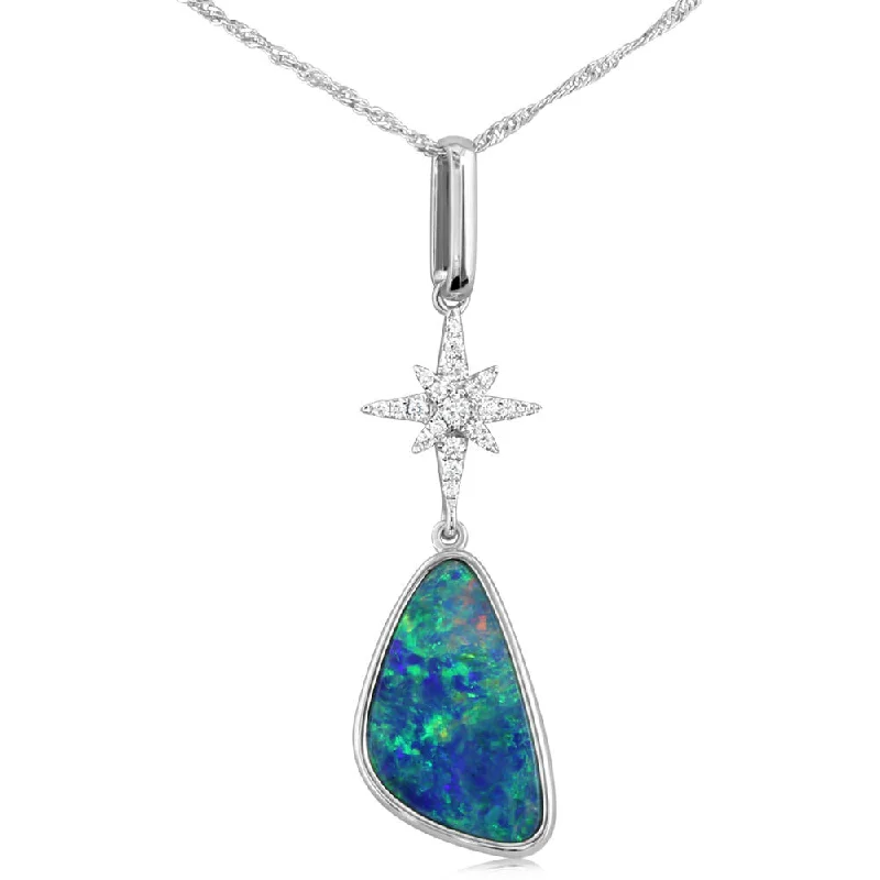 Simple necklaces and pendants with tiny charms for a delicate and casual vibe-14K White Gold Australian Opal/Diamond Star Pendant