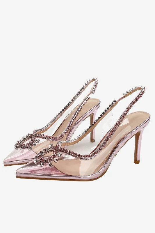 Stylish sandals for men with leather straps and durable rubber soles-Rhinestone Pink Pointed Toe Stiletto Sandals