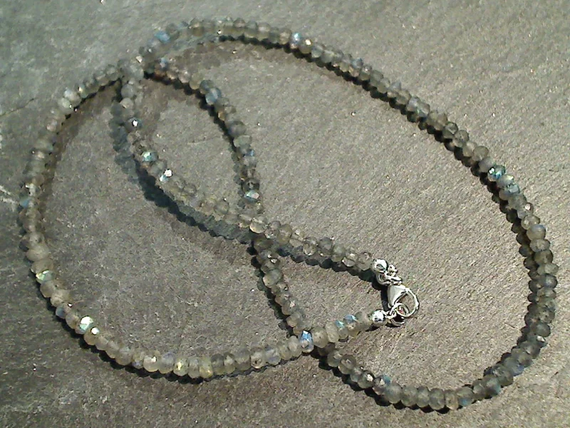 Stunning necklaces and pendants with chakra stones for healing and balance-16" Faceted Labradorite 3MM Necklace, Sterling Silver Clasp