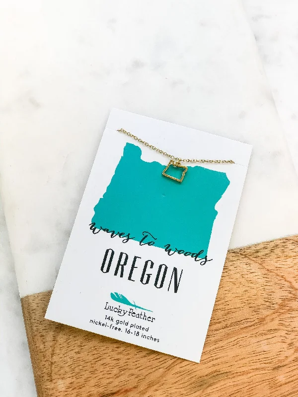 Best necklaces and pendants with layered designs for a chic, stacked look-Petite State Outline Pendant Necklaces by Lucky Feather - Oregon