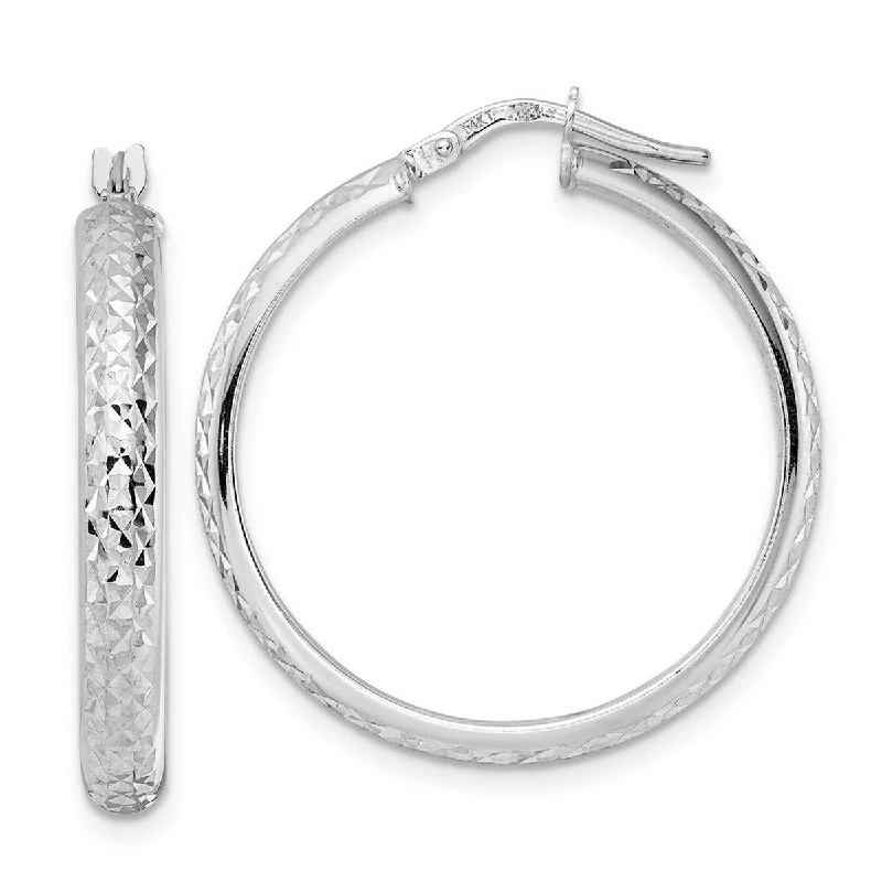 Best hoop earrings with infinity designs for a timeless and meaningful symbol-Curata 14k White Gold Textured 28.84x4mm Round Hoop Earrings