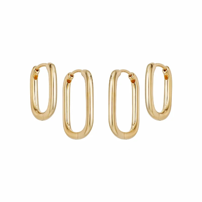 Hoop earrings with colorful beads for a fun and playful vibe-Estée Lalonde Square Hoop Layering Set 18ct Gold Plate