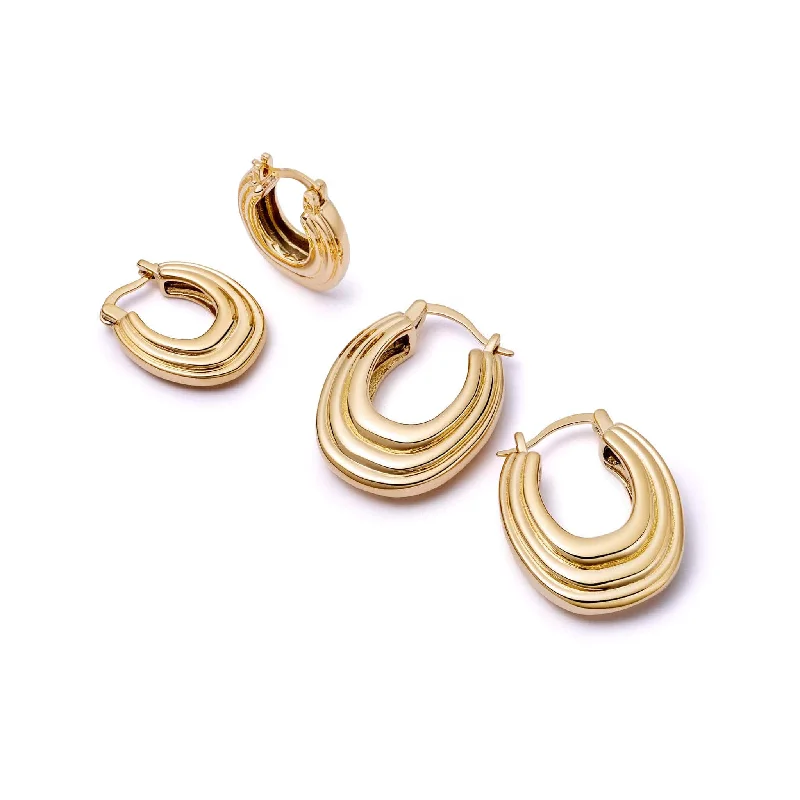 Best hoop earrings with minimal embellishments for a sleek and modern look-Polly Sayer Ridge Hoop Earring Stack 18ct Gold Plate