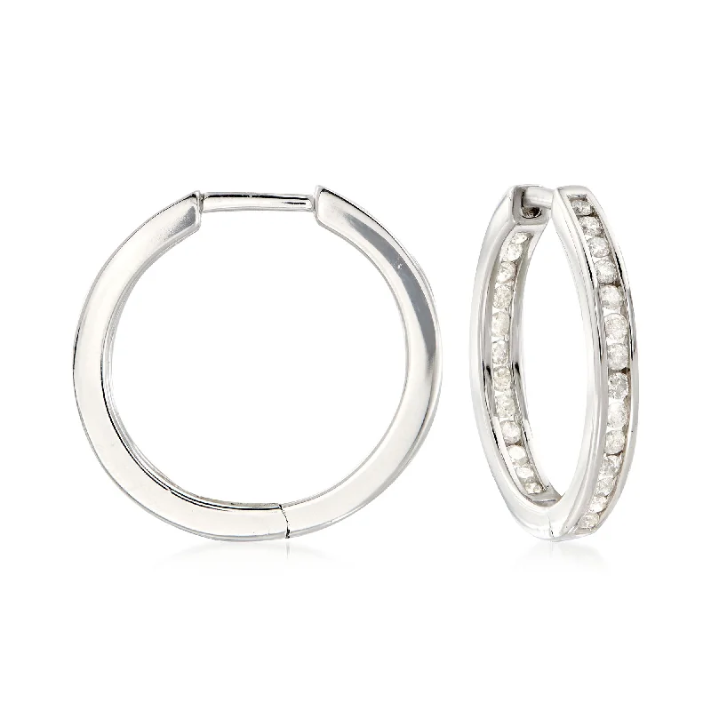 Best hoop earrings with snake-inspired designs for an edgy and fierce vibe-Ross-Simons Channel-Set Diamond Inside-Outside Hoop Earrings in Sterling Silver