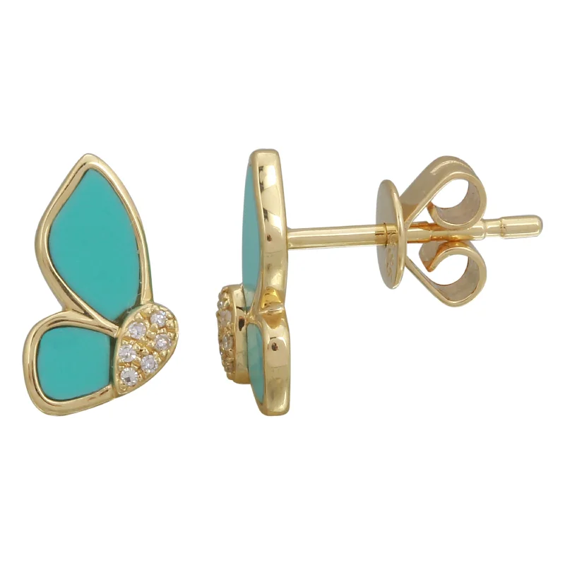 Best hoop earrings with oval shapes for a unique and elongated design-Turquoise Butterfly Profile Studs